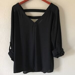 41 Hawthorn Stitch Fix Black Cage Back Top Women's Medium M Rolltab Sleeves EUC